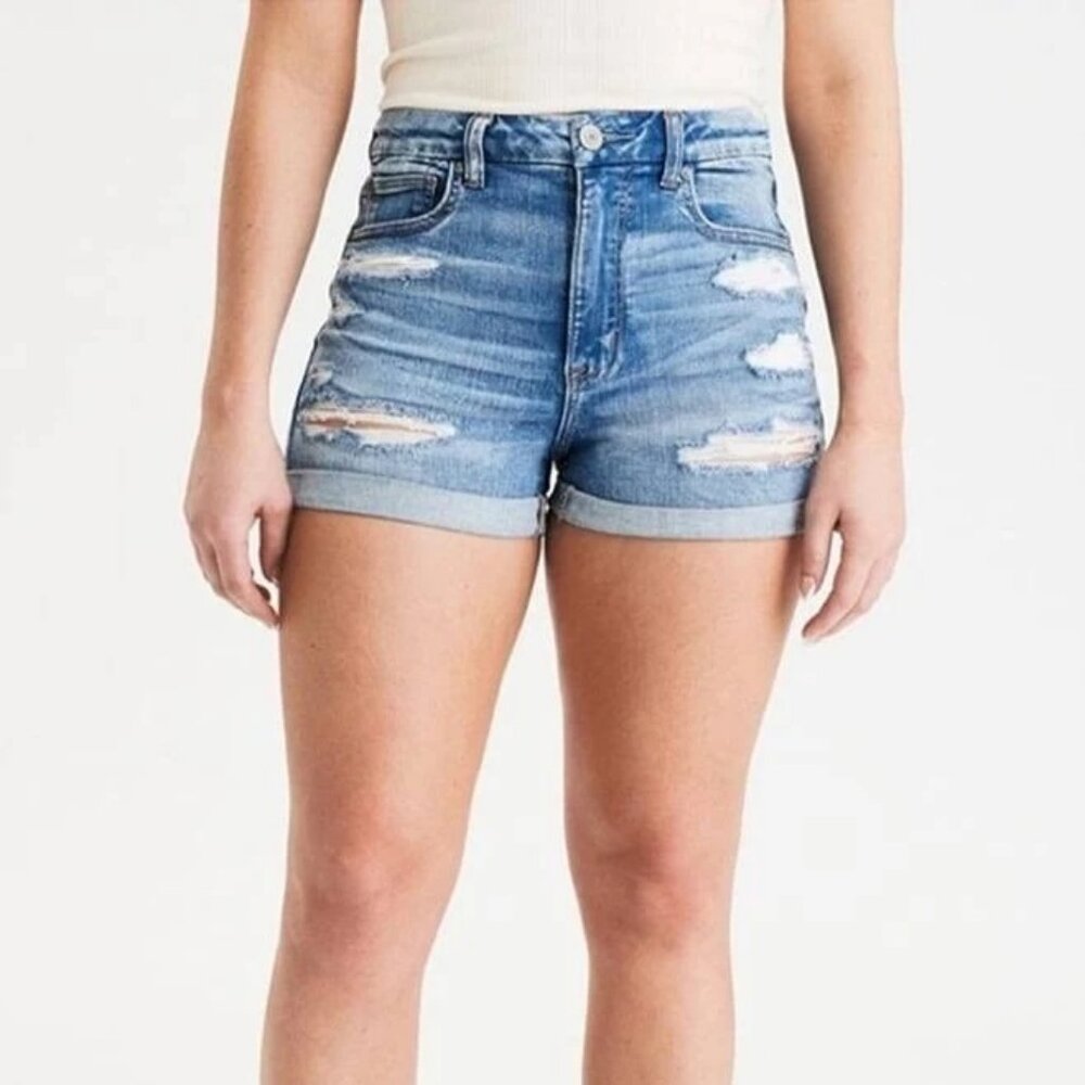 AE American Eagle denim High Waist distressed Jean Shorts Curvy Hi-Rise Shortie